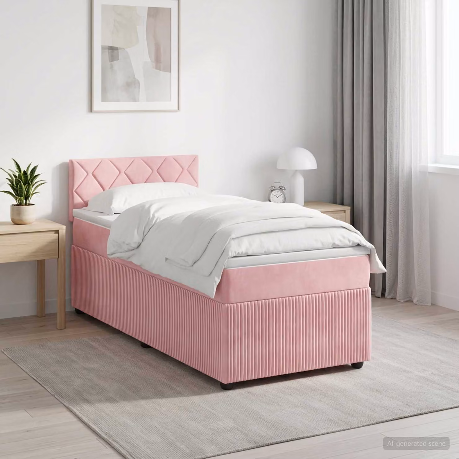 Letto box spring con materasso ibrido vidaXL in velluto rosa e bianco, L/P/H: 100 x 200 cm