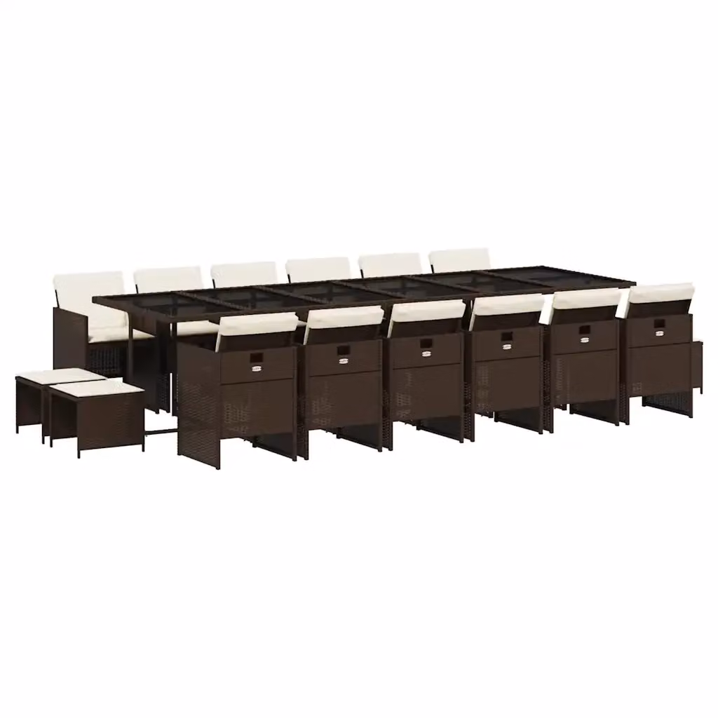 Set da pranzo da giardino vidaXL in polyrattan marrone con 17 pezzi e cuscini – 2