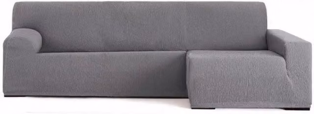 Copridivano elastico Troya EFFEZ per divano angolare con penisola a destra, colore grigio, bracciolo lungo, L: 250-310 cm – 1