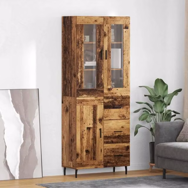 Set di 2 credenze moderne vidaXL in legno e metallo, colore marrone, L: 69,5 cm, P: 34 cm, H: 180 cm