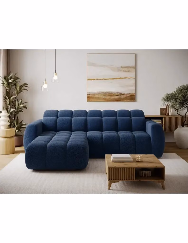 Divano angolare elettrico MEUBLORAMA FANOTI a 3 posti in tessuto blu scuro con angolo sinistro, funzione letto e poggiatesta regolabile, L/P/H: 288 x 105 x 200 cm – 2