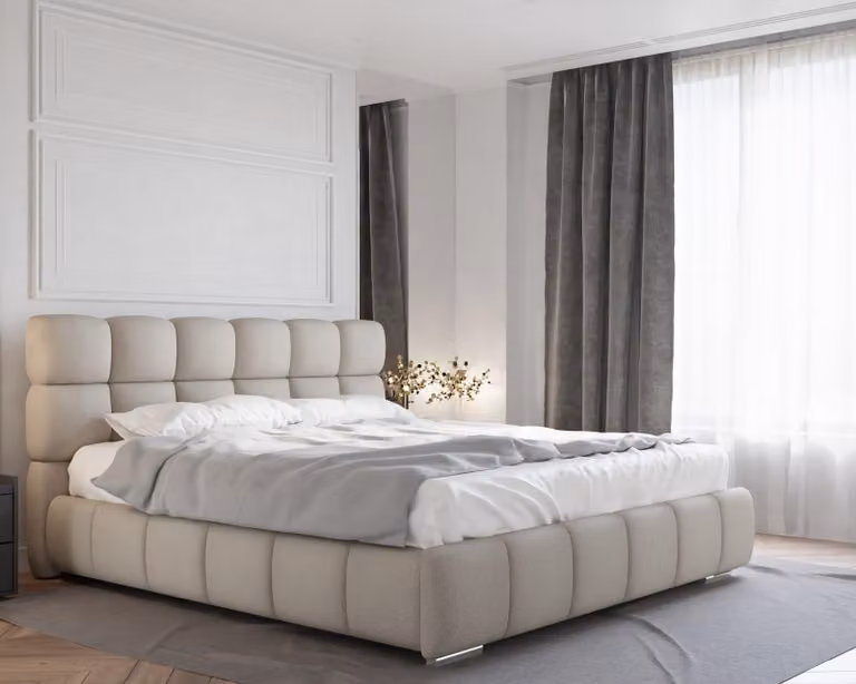Letto imbottito BLISS con contenitore, con materasso a molle