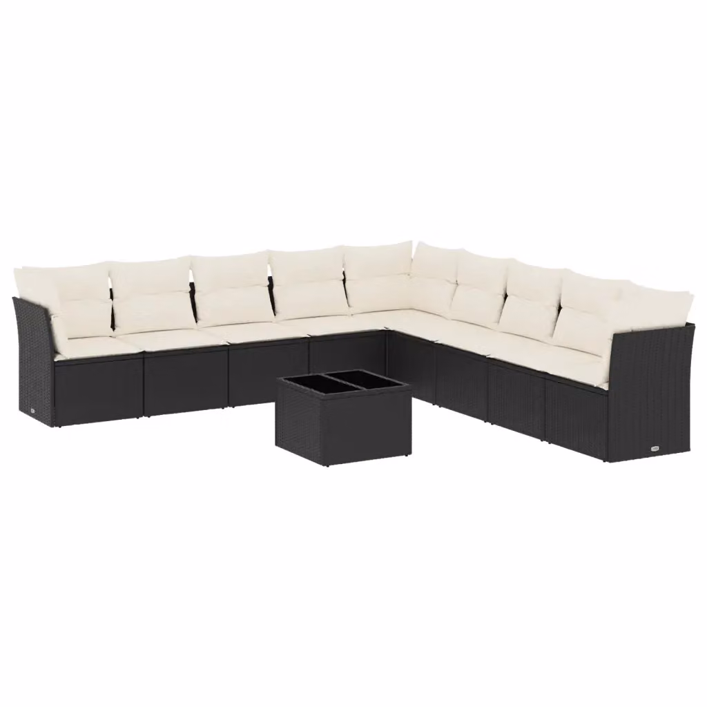 vidaXL Set Divani da Giardino a L con Tavolino in Polyrattan e Cuscini, Nero – 2