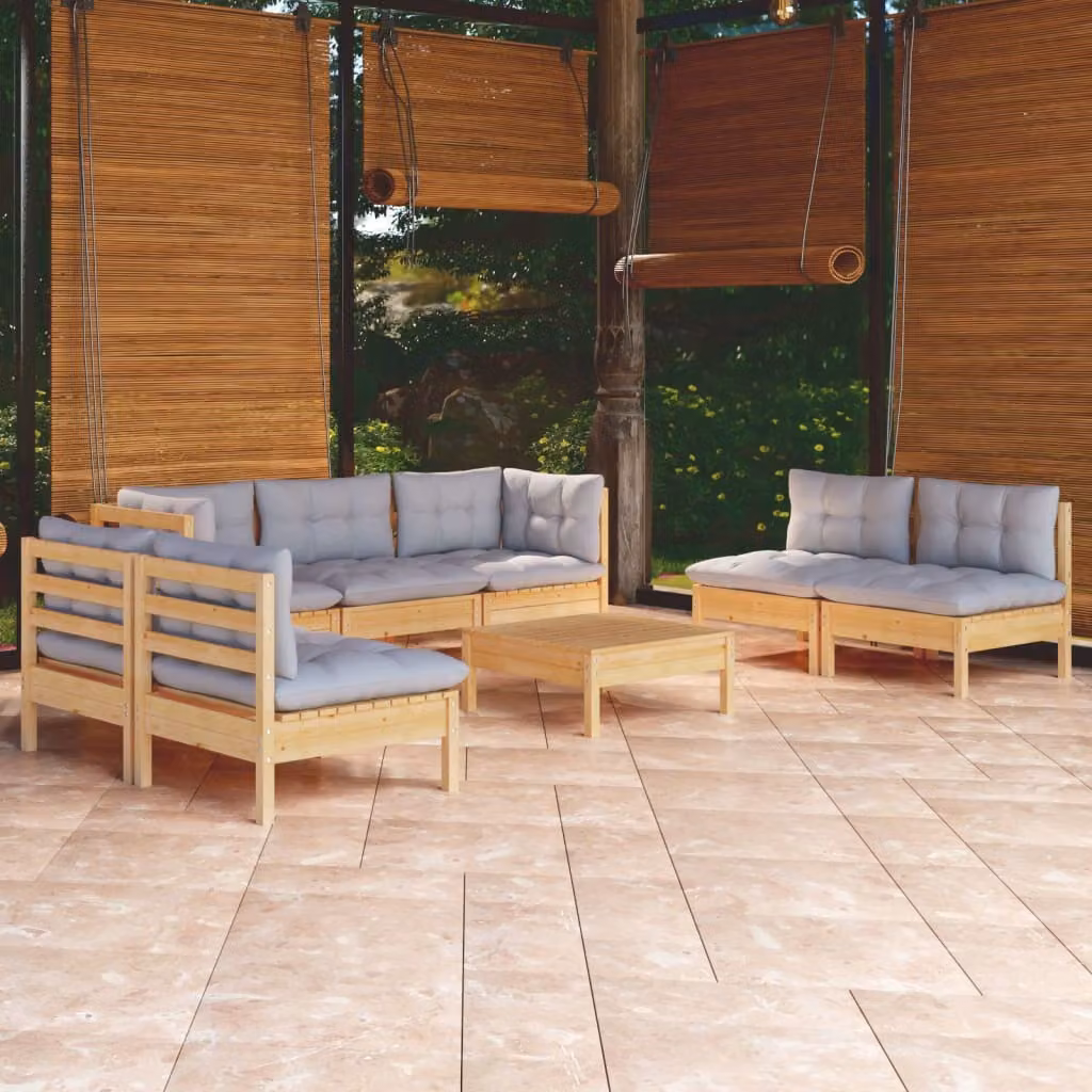 Maison Exclusive - Set Divani da Giardino 8 pz con Cuscini Grigi Massello di Pino