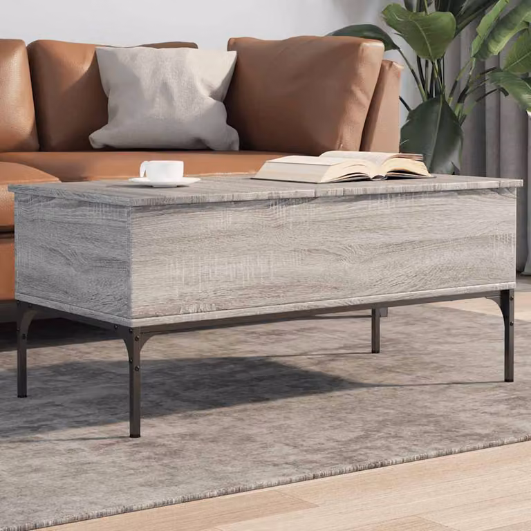 vidaXL Tavolino da Soggiorno Moderno in Legno e Metallo Grigio L: 100 cm, P: 50 cm, H: 45 cm