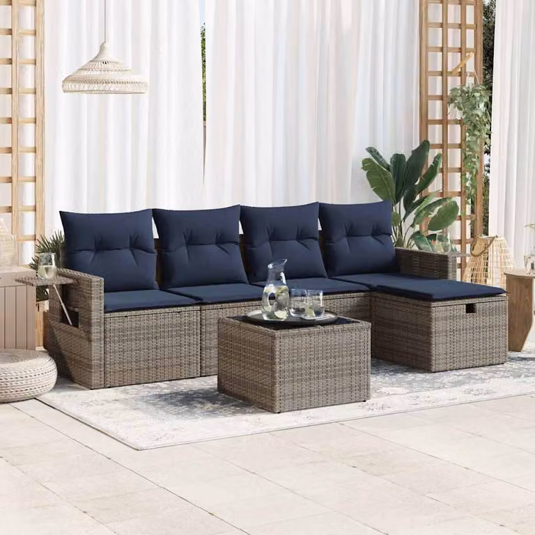 Maison Exclusive - Set Divano da Giardino 6 pz con Cuscini Grigio in Polyrattan