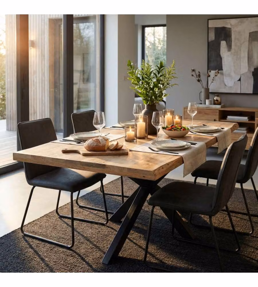 Cosma Tavolo da Pranzo Rettangolare 200x100 cm Nero in Mango e Metallo