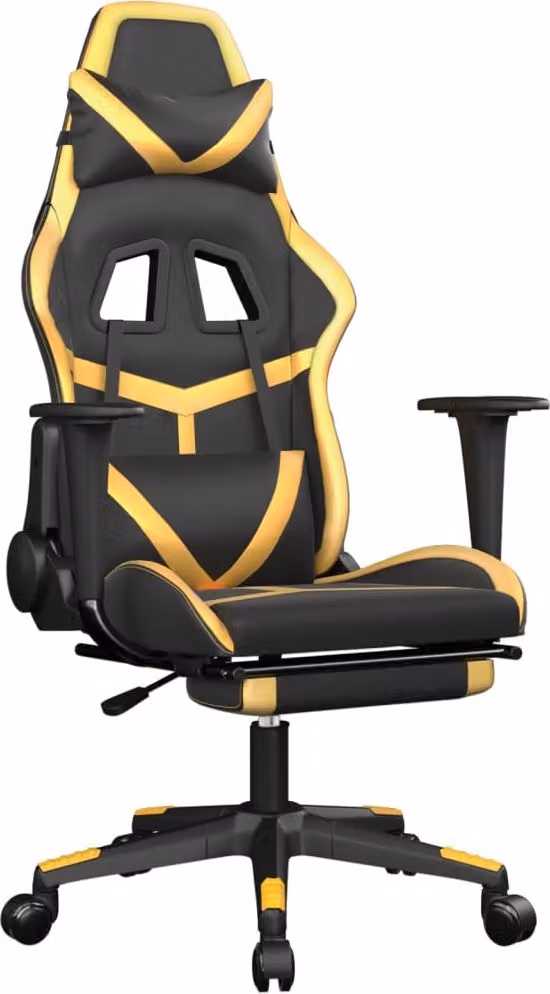 Sedia da Gaming con Poggiapiedi Nero e Oro in Pelle finta