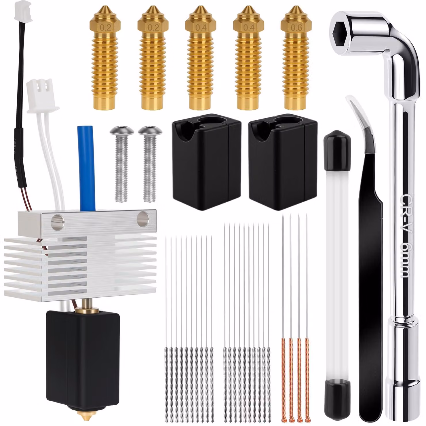 Kit per hotend per stampanti 3D, composto da 1 hotend, 5 ugelli e 20 aghi di pulizia