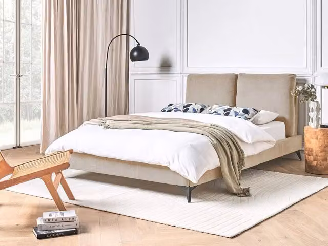 Letto imbottito Beliani in velluto a coste grigio talpa L/P/H: 140 x 200 cm