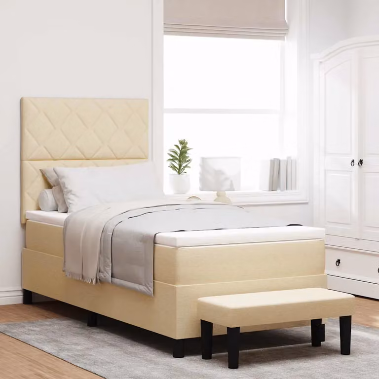 Letto ibrido con molle a tasche e testiera vidaXL in tessuto beige, L/P: 90 x 190 cm
