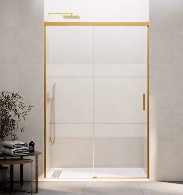 Box doccia frontale BASIC 1 fisso + 1 scorrevole 160-165 cm (61-66) oro vetro frost