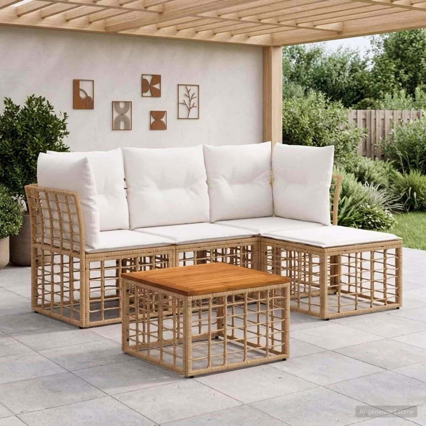 Maison Exclusive - Set da esterno per divano, composto da 5 pezzi. Tessuto in poliestere, colore naturale e crema