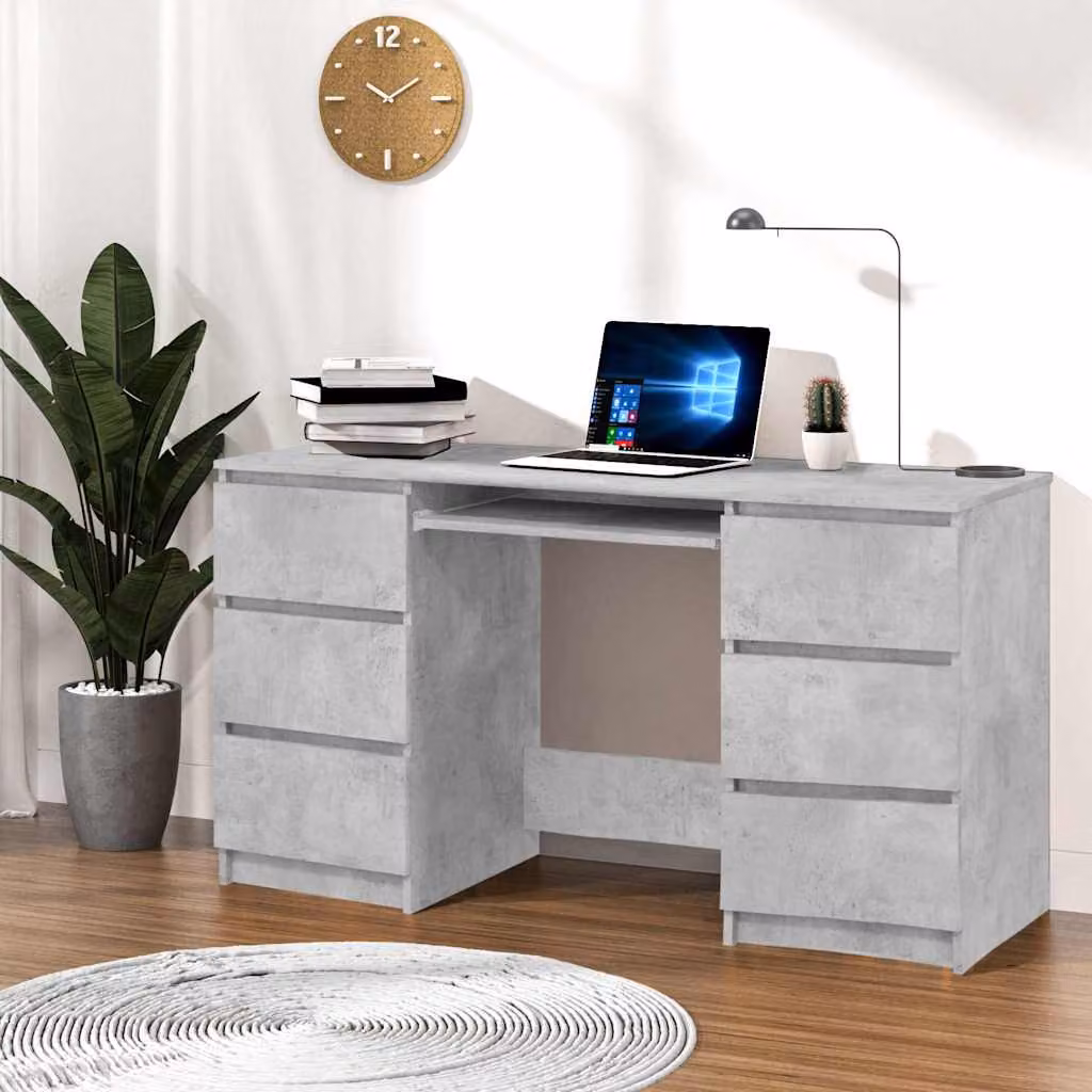 Scrivania moderna vidaXL con cassettiera, Grigio, L: 140 cm, P: 50 cm, H: 77 cm – 1