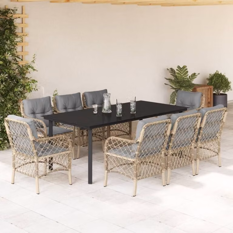 Maison Exclusive - Set Pranzo da Giardino 9 pz con Cuscini Beige Misto Polyrattan