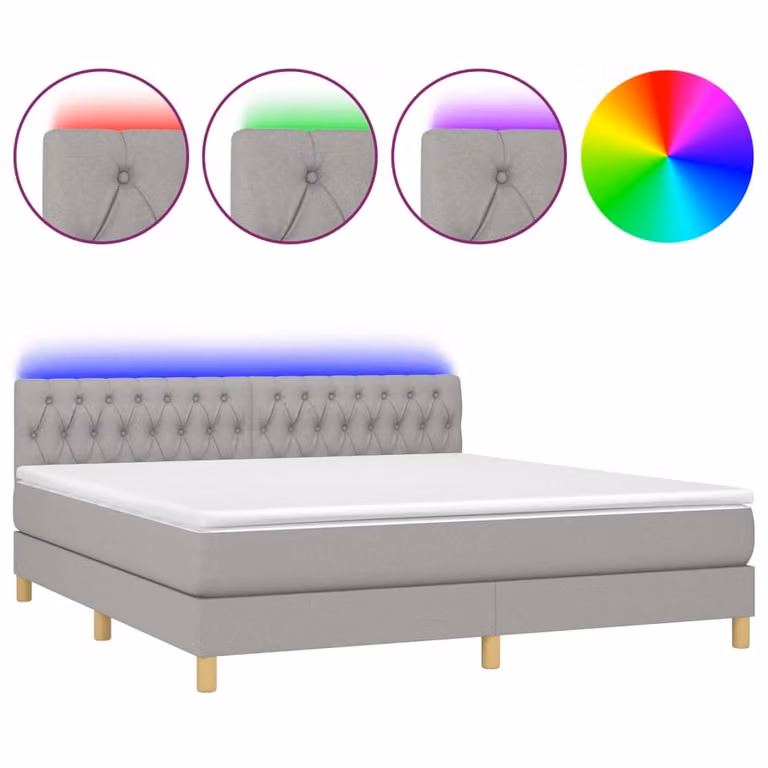 Letto a Molle Materasso e LED Grigio Chiaro 180x200 cm Tessuto