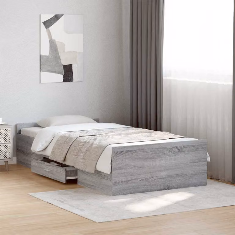 vidaXL Telaio letto con contenitore e cassetti in legno Sonoma grigio L 80 x P 200 x H 40 cm