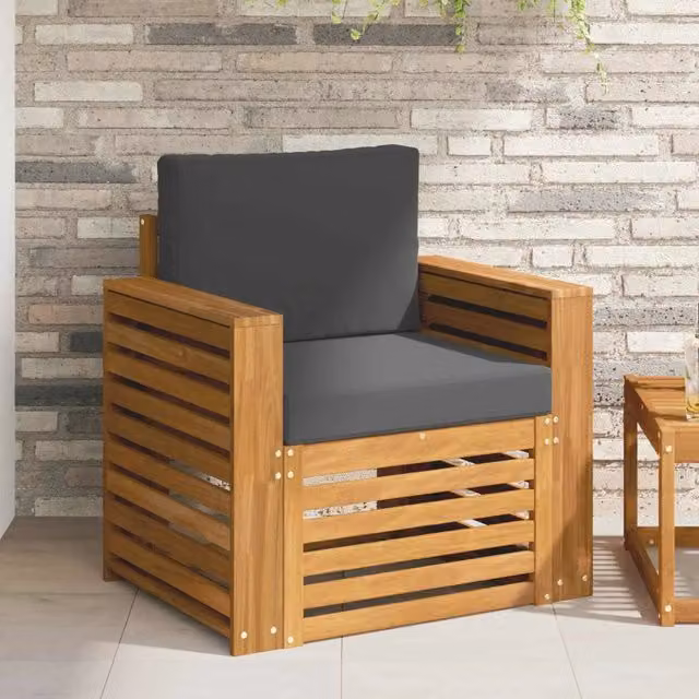 Divano da esterno moderno in legno di acacia massello e poliestere, colore antracite e marrone – 1