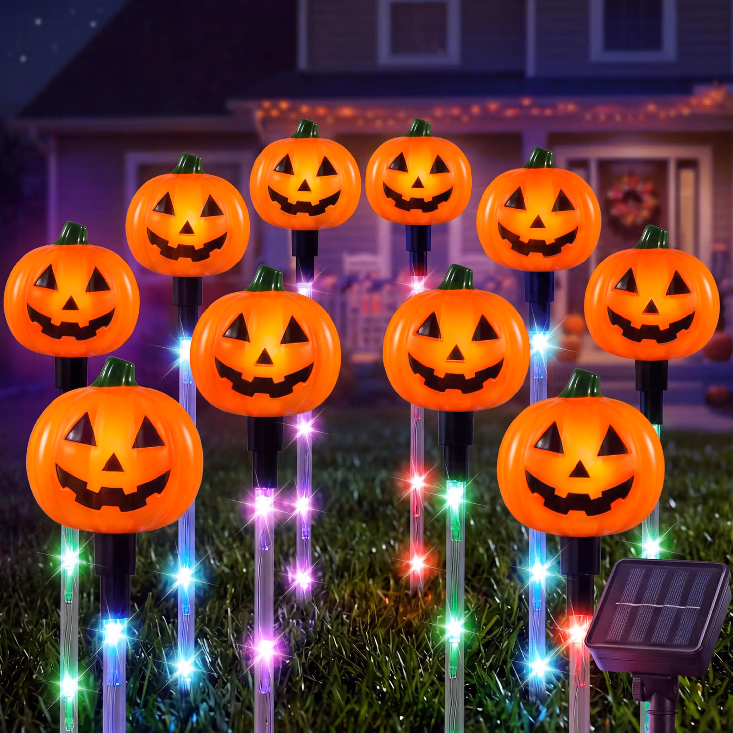 Lampade solari a forma di zucca di Halloween, set da 10, 5 colori, impermeabili