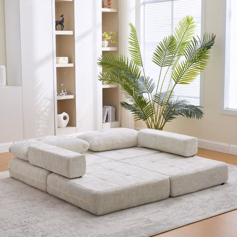 LVHOM Divano pieghevole 2 pz. Divano da terra multifunzionale, letto per ospiti salvaspazio con cuscino, divano imbottito con schiuma ad alta densità, per soggiorno ufficio, beige