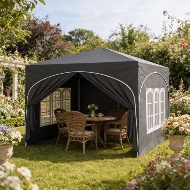 Gazebo da giardino pieghevole con 4 pareti removibili e altezza regolabile in metallo e tessuto Oxford grigio
