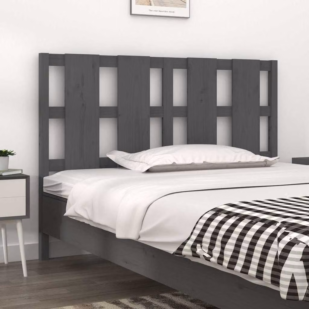 Testiera per letto vidaXL in legno massello di pino, stile rustico, colore grigio, L 145,5 cm x P 4 cm x H 100 cm