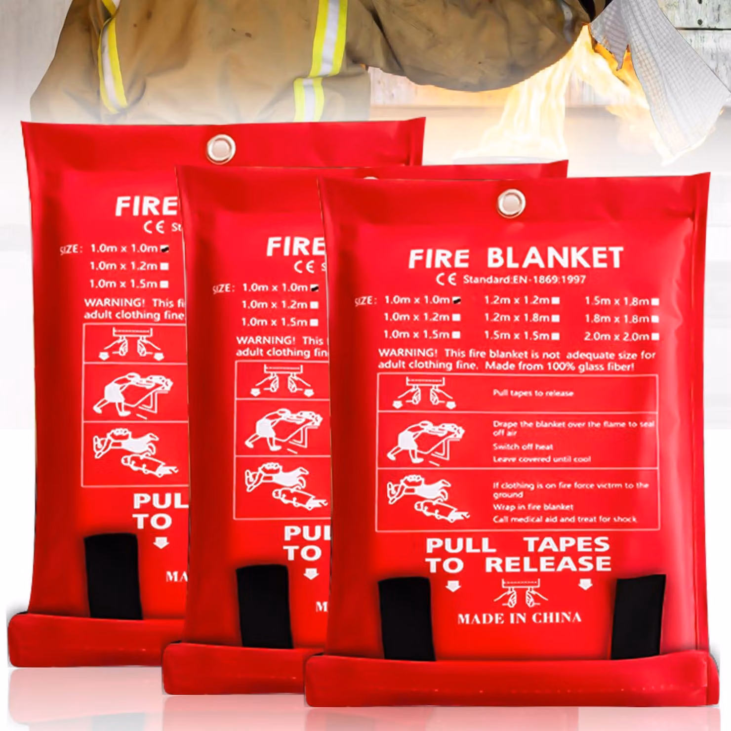 Coperta ignifuga, confezione da 3 pezzi, 100 x 100 cm, coperta protettiva antincendio
