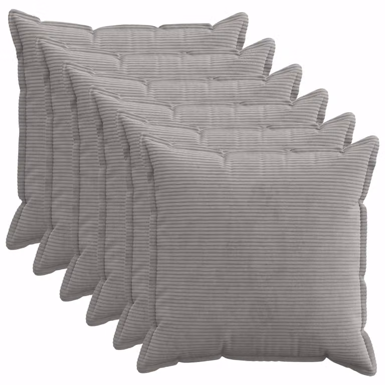 Set di 6 federe vidaXL HOUTEN in velluto a coste, Grigio Chiaro, 65 x 65 cm