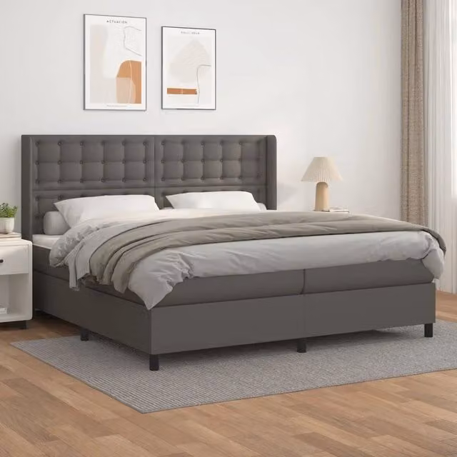 Letto a molle con materasso vidaXL in similpelle grigio e bianco L/P: 200 x 200 cm – 1
