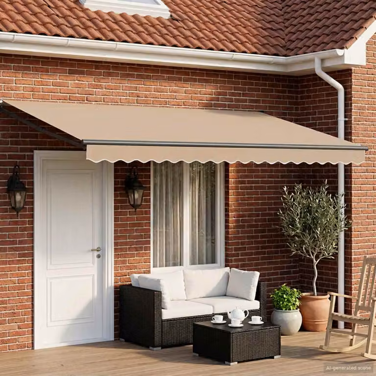 Tettuccio elettrico retrattile vidaXL beige con bracci pieghevoli in alluminio e copertura in poliestere L: 4 m, P: 3 m