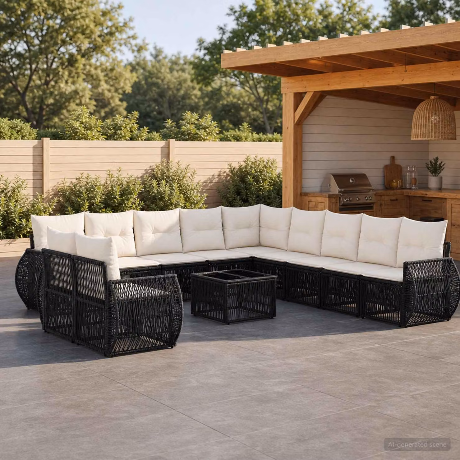 Maison Exclusive - Set di divani da giardino, 12 pezzi. Poly-rattan nero e crema