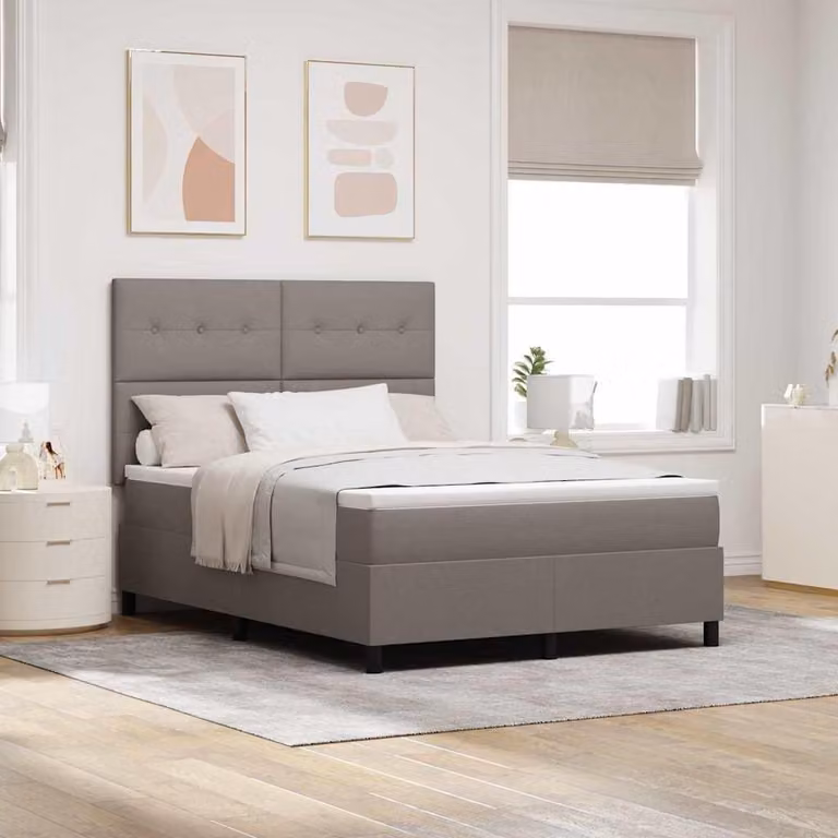 Maison Exclusive - Letto boxspring con strisce luminose a LED, color taupe, 140 x 200 cm, rivestimento in tessuto