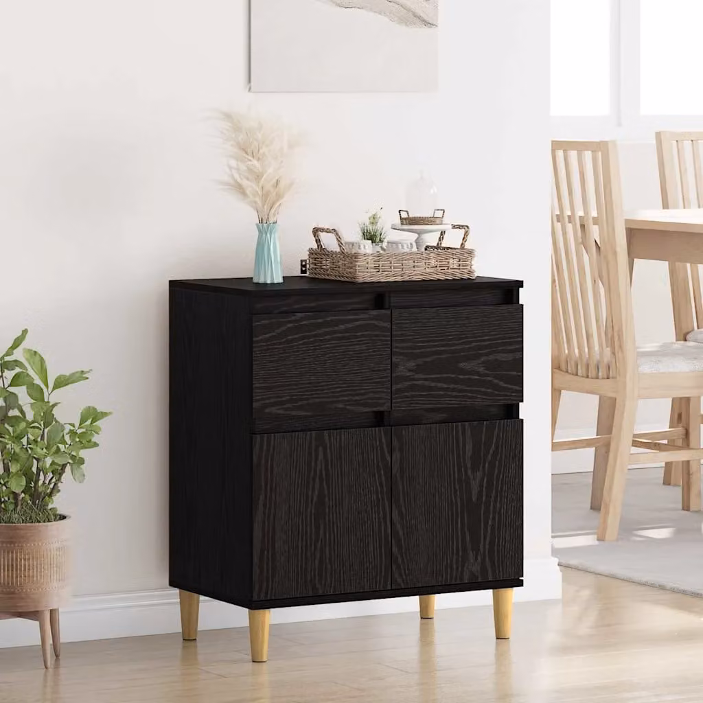 Credenza moderna vidaXL in legno ingegnerizzato, colore nero e beige, L: 60 cm, P: 35 cm, H: 70 cm