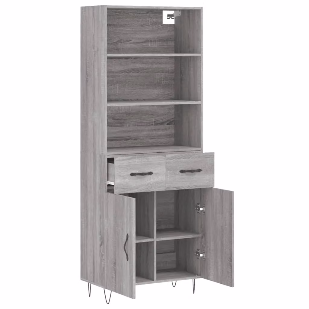 Buffet credenza con cassetti e ante per cucina o soggiorno in legno ingegnerizzato rovere Sonoma e grigio H: 69,5 cm, L: 180 cm, P: 34 cm – 2