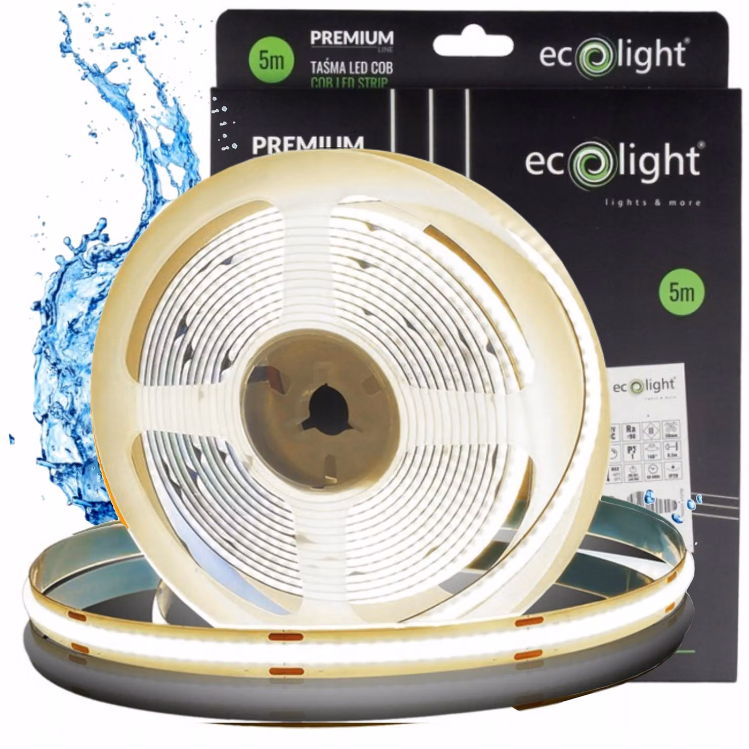 Striscia LED COB da esterno, 24V, 12W/metro, 1380 lumen/metro, adatta per il bagno, 4000K, grado di protezione IP67, lunghezza 5 metri