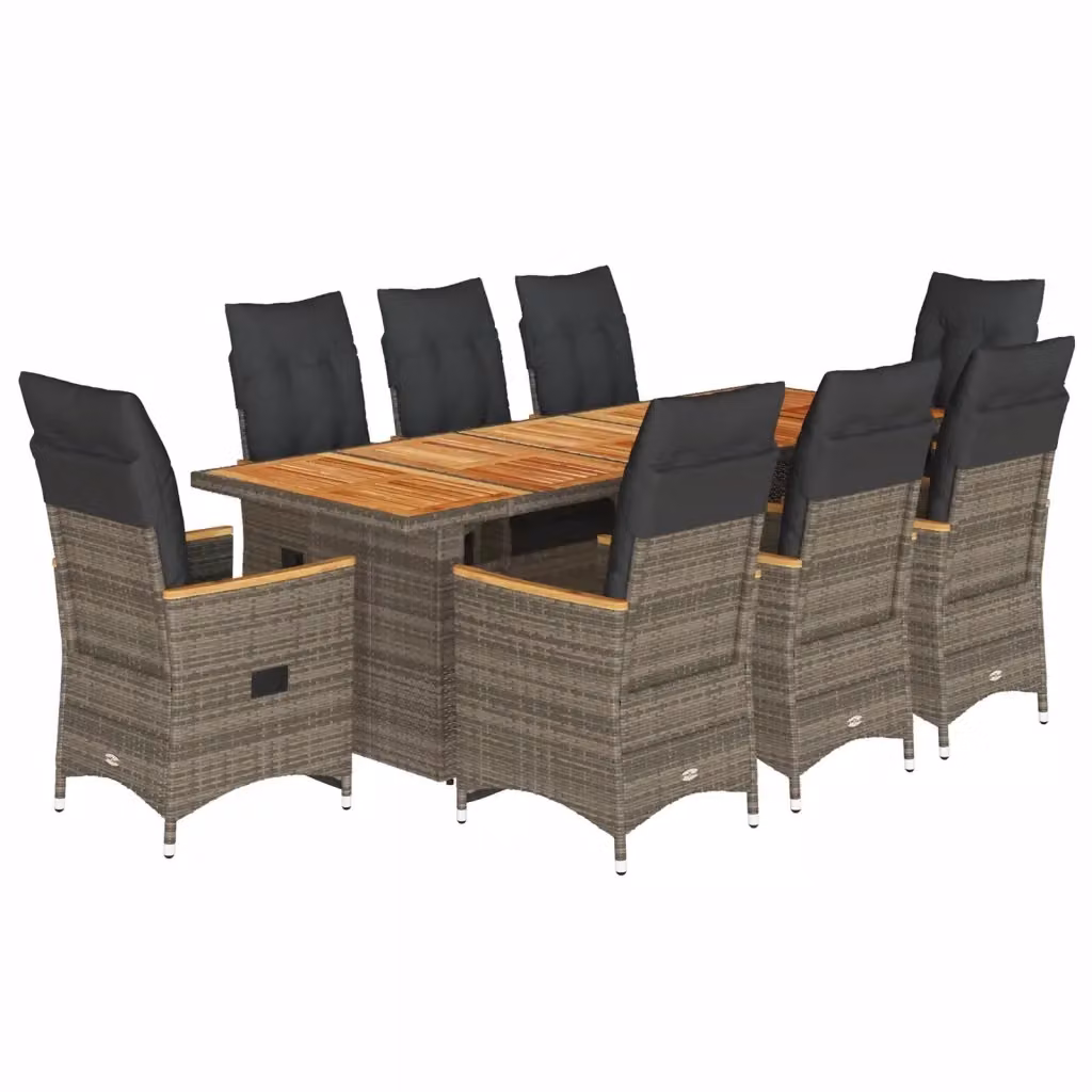 Set da giardino vidaXL in legno di acacia e polyrattan grigio con 9 pezzi – 2