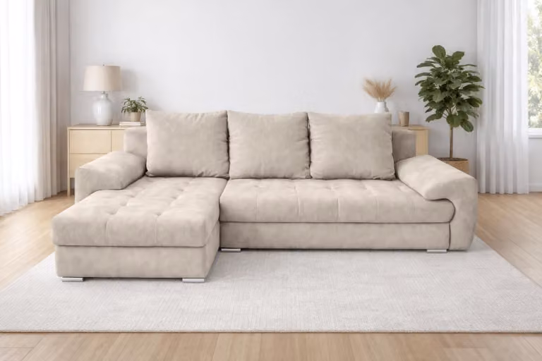 AX LIVING Manisa Divano a L per soggiorno, beige, con funzione letto L