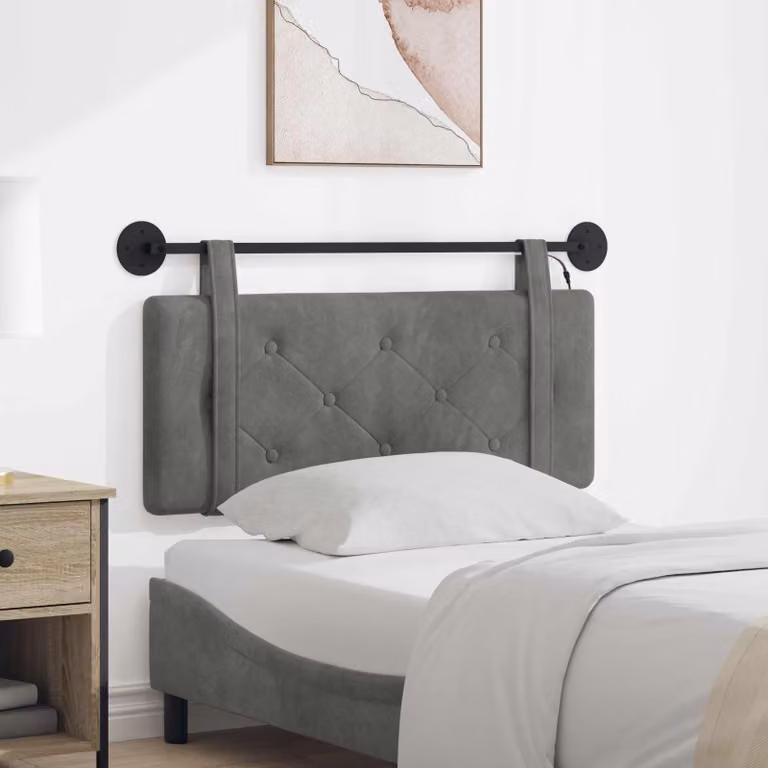 Testiera sospesa vidaXL in velluto grigio scuro con luce LED integrata e luce da lettura