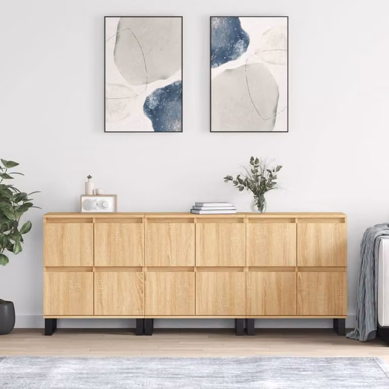 Set di 3 credenze vidaXL in legno multistrato e metallo, colore rovere sonoma beige e marrone, stile classico