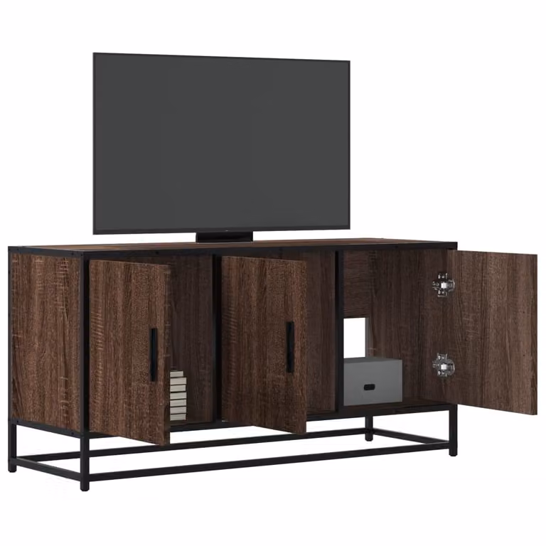 Mobile TV vidaXL in stile industriale in legno e metallo, colore marrone, L 100 x P 35 x H 50 cm