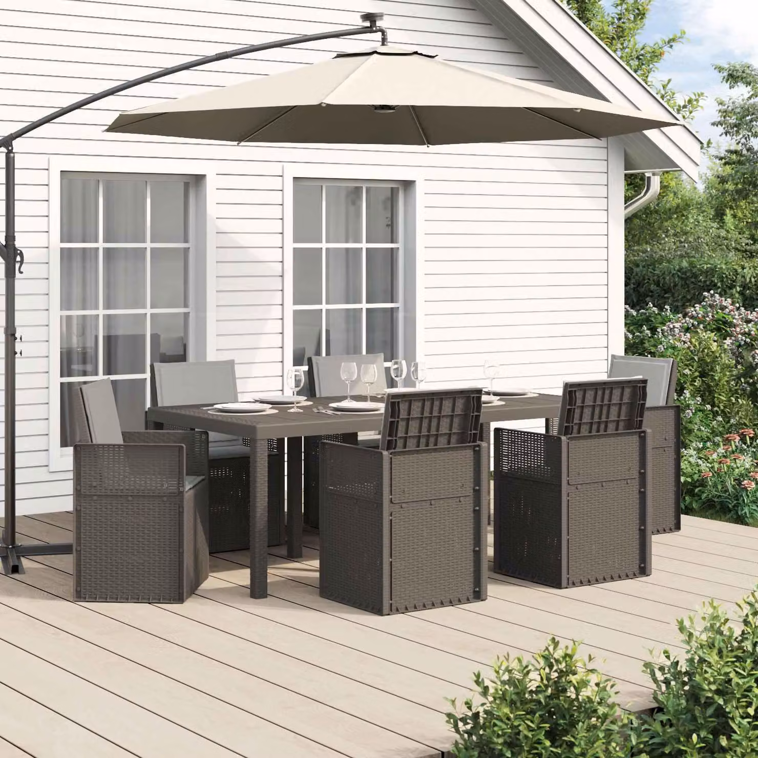 Maison Exclusive - Set da pranzo per esterno, 7 pezzi, grigio chiaro, materiale PP