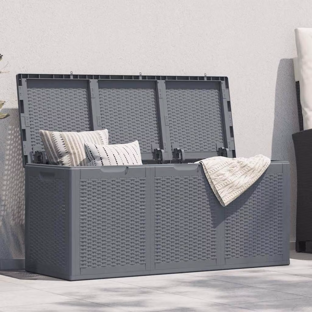 Contenitore da giardino vidaXL in rattan PP grigio con capacità di 270 L, L/P/H: 118,5 x 44,5 x 51,0 cm