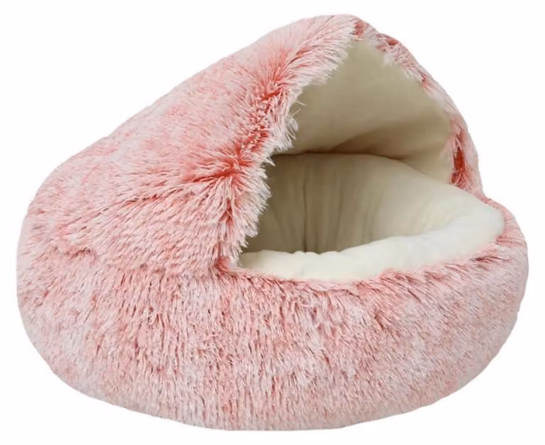 Cuccia rotonda per cani, cuscino in peluche, effetto nido, rivestito in ecopelliccia, diametro 40 cm, colore rosa