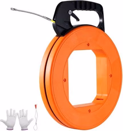 VEVOR Estrattore di Cavi in Fibra di Vetro Arancione, Lunghezza 30,5 m, Diametro 4,23 mm, Strumento Non Conduttivo per Condotti Elettrici con Alloggiamento e Maniglia