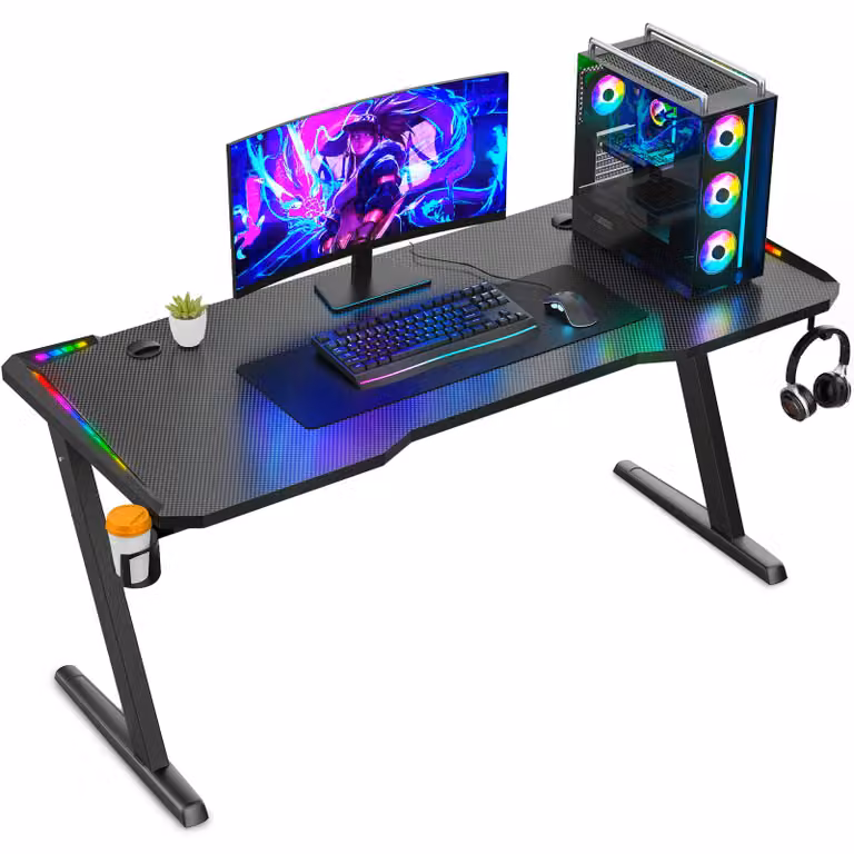 Avalo Scrivania da Gaming - 140x60x73 CM - Scrivania da Gioco con Illuminazione LED - Tavolo - Nero