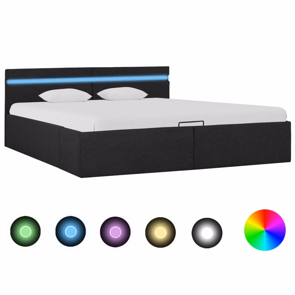 The Living Store Letto contenitore idraulico con LED in tessuto grigio scuro 160×200 cm