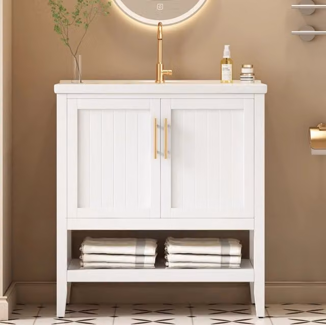 Mobile bagno con lavabo in ceramica; bianco; in MDF