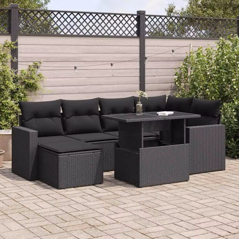 Maison Exclusive - Set da giardino 7 pezzi con cuscini in polyrattan nero