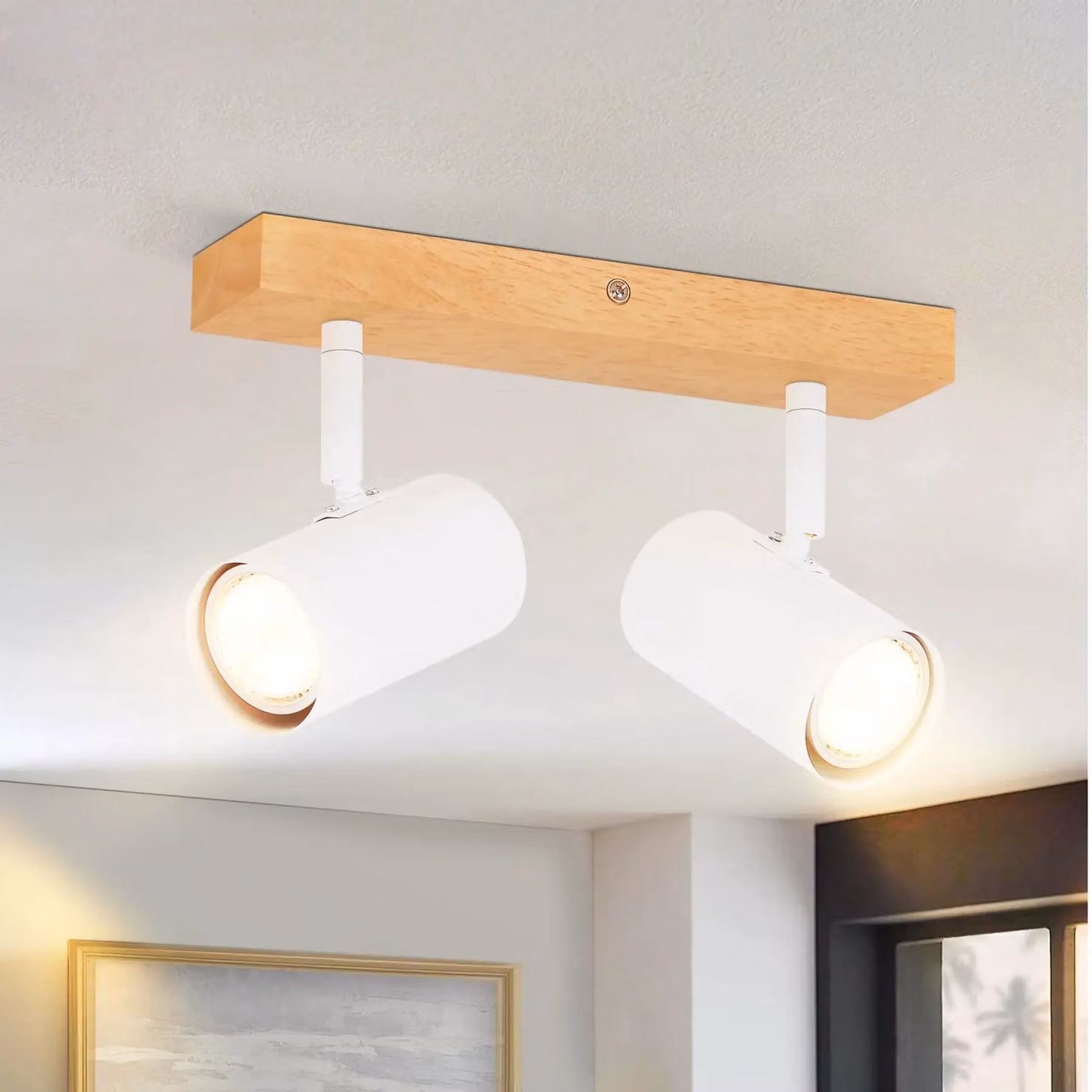 ZMH plafoniere 2 fiamme bianco faretto da soffitto legno lampada da soffitto GU10 faretto da soffitto orientabile 350° faretto per soggiorno camera da letto cucina