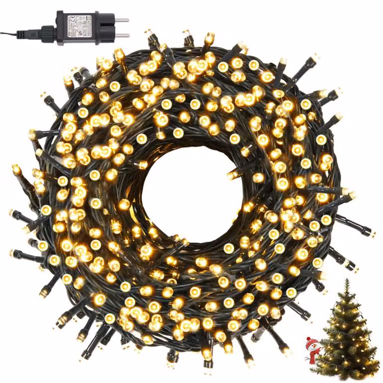 Catena luminosa a LED, 30 metri, 300 LED bianco caldo, 8 modalità, impermeabile